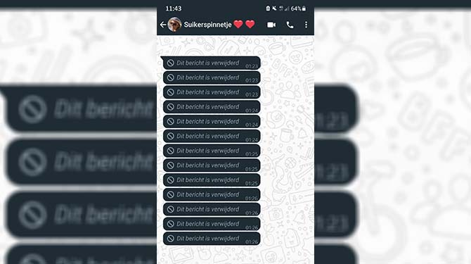 Vriendin verwijderde 15 appjes die ze vannacht stuurde dus niks aan het handje