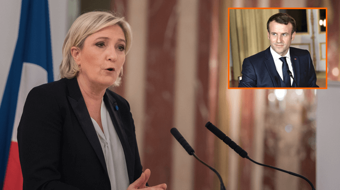 Le Pen vernietigt 1,2 miljoen foto’s waarop Macron met Poetin belt