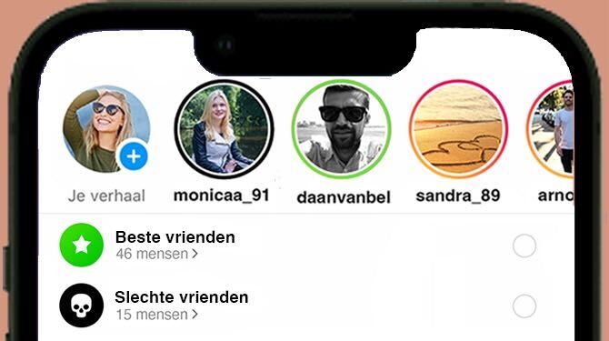 Instagram introduceert stories met zwarte cirkel voor slechte vrienden