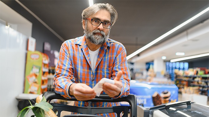 Man met volle winkelwagen in supermarkt zegt bij kassa ‘het is een cadeautje’
