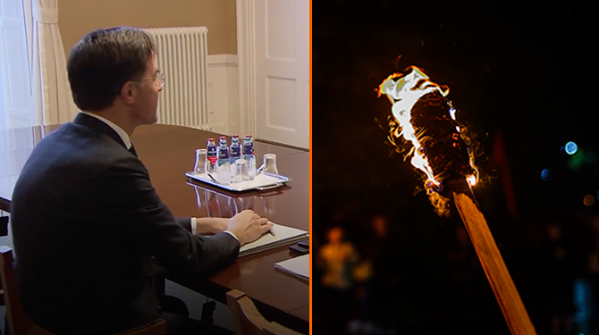 Formateur Rutte ontvangt vandaag laatste bewindslieden en doorgesnoven complotgek met brandende fakkel