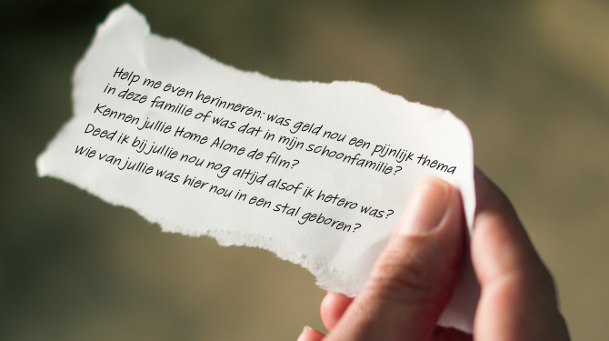 Spiekbriefje om stiltes aan de kerstdinertafel te voorkomen