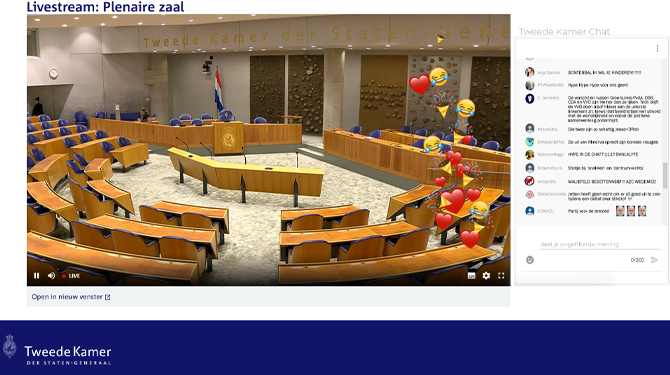 Livestream Tweede Kamer krijgt update met chat- en hypefunctie