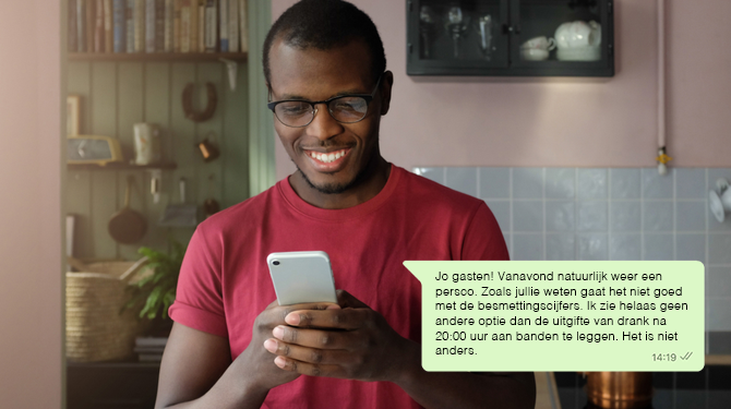 Marco lekt alvast wat maatregelen voor huisfeest in groepsapp om te kijken hoe het valt bij bezoekers
