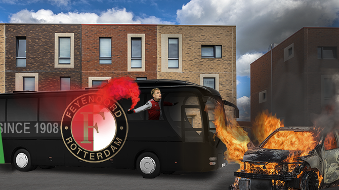 Spelersbus Feyenoord wacht hooligans op om verhaal te halen