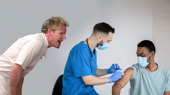 Gordon Ramsay schreeuwt bij nieuwe baan vaccinateurs in hun oor