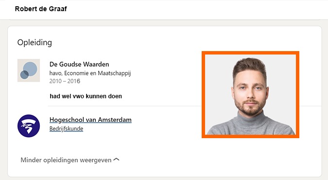 Man zet op LinkedIn dat hij een havo-diploma heeft, maar makkelijk vwo had kunnen doen