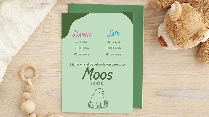 Origineel geboortekaartje: ouders zetten gewicht en cm’s onder eigen naam