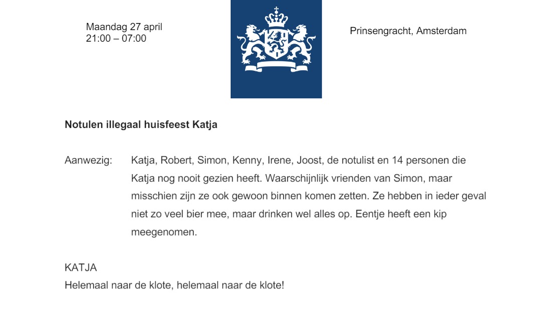 Notulen illegaal huisfeest Katja openbaar gemaakt