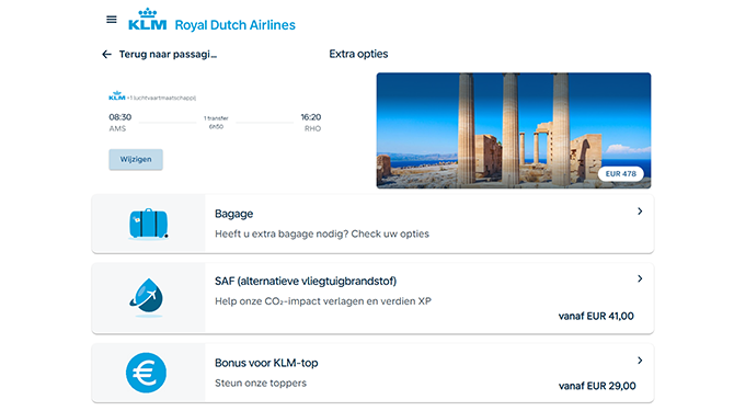 Bij kopen vliegtickets KLM kan je ook aanvinken of je de top een bonus wil geven