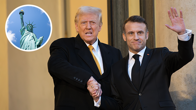Macron eist miljarden van Trump voor Vrijheidsbeeld
