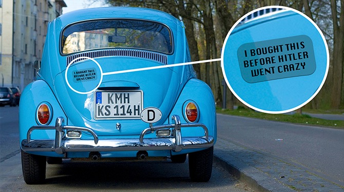 Günther (107) plakt sticker op z’n oude Volkswagen: ‘I bought this before Hitler went crazy’