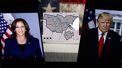 Eerste exitpolls wijzen op overweldigende overwinning voor Kamala Harris in Amsterdam, Nederland