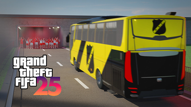 In Grand Theft Fifa 25 kun je met de spelersbus hooligans omverrijden