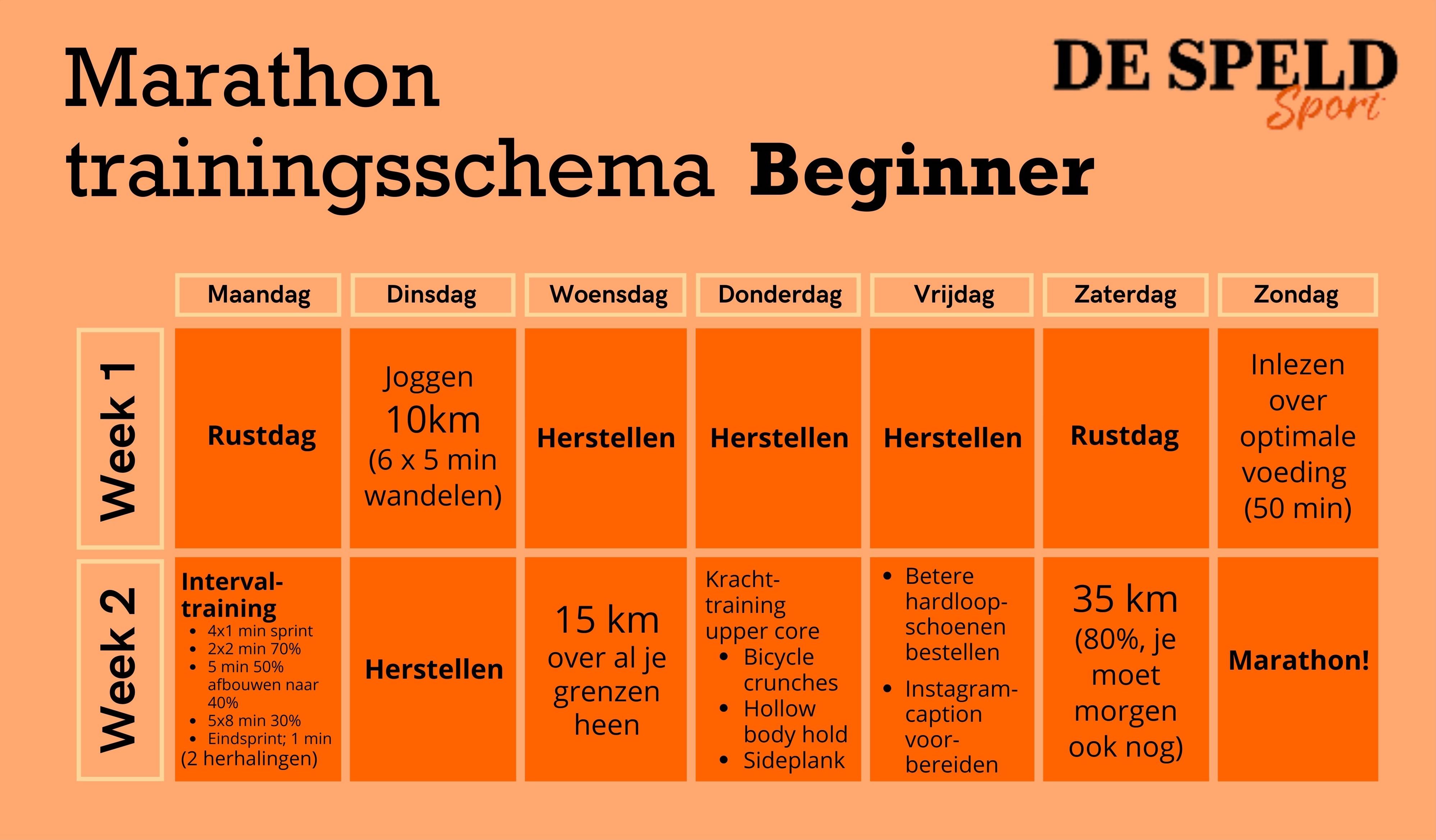 Over 2 weken een marathon lopen? Gebruik het De Speld Sport trainingsschema