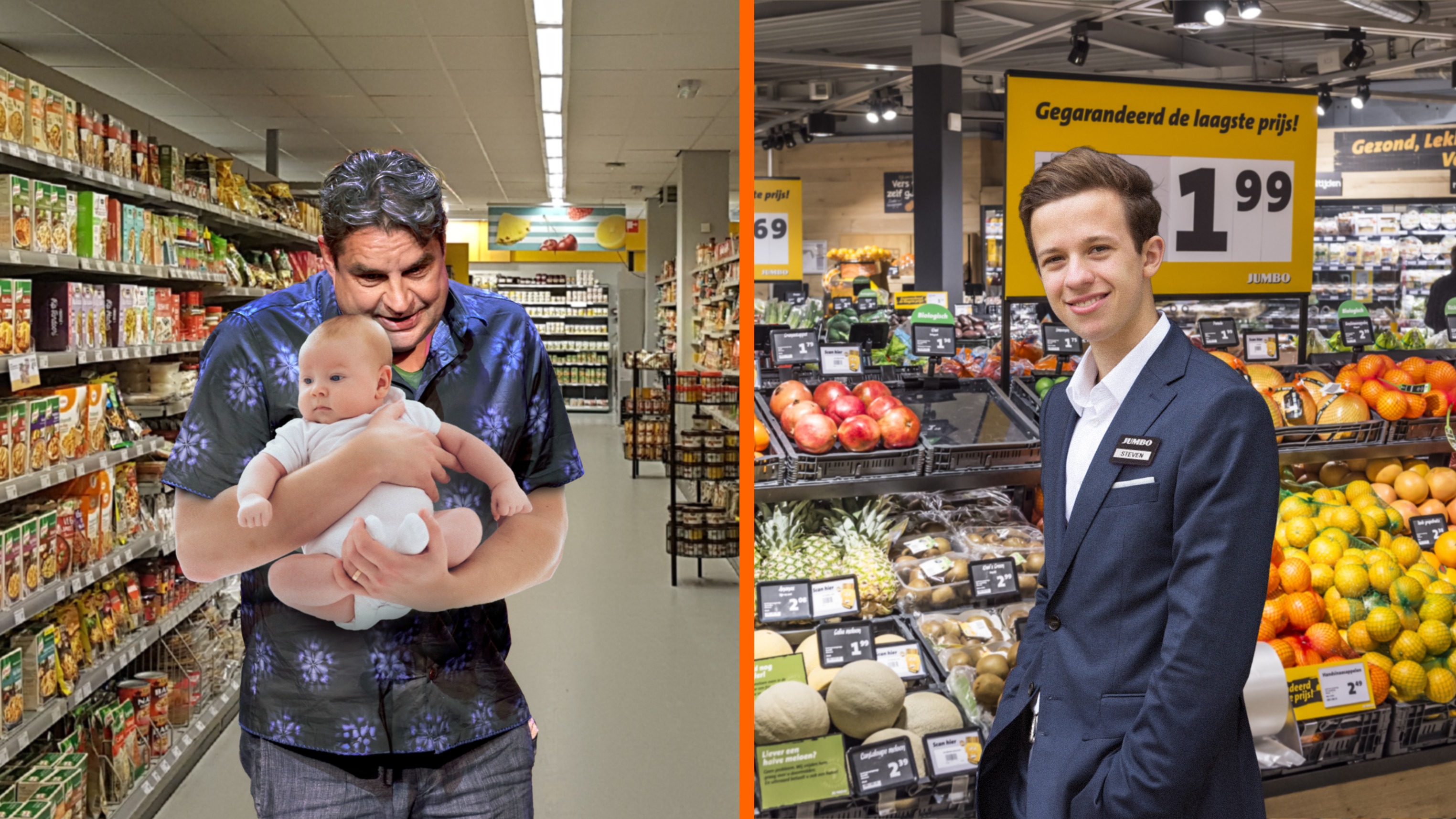 Jongensboek: Tim (16) stond als baby op de foto met Frank Lammers en is nu filiaalmanager bij Jumbo