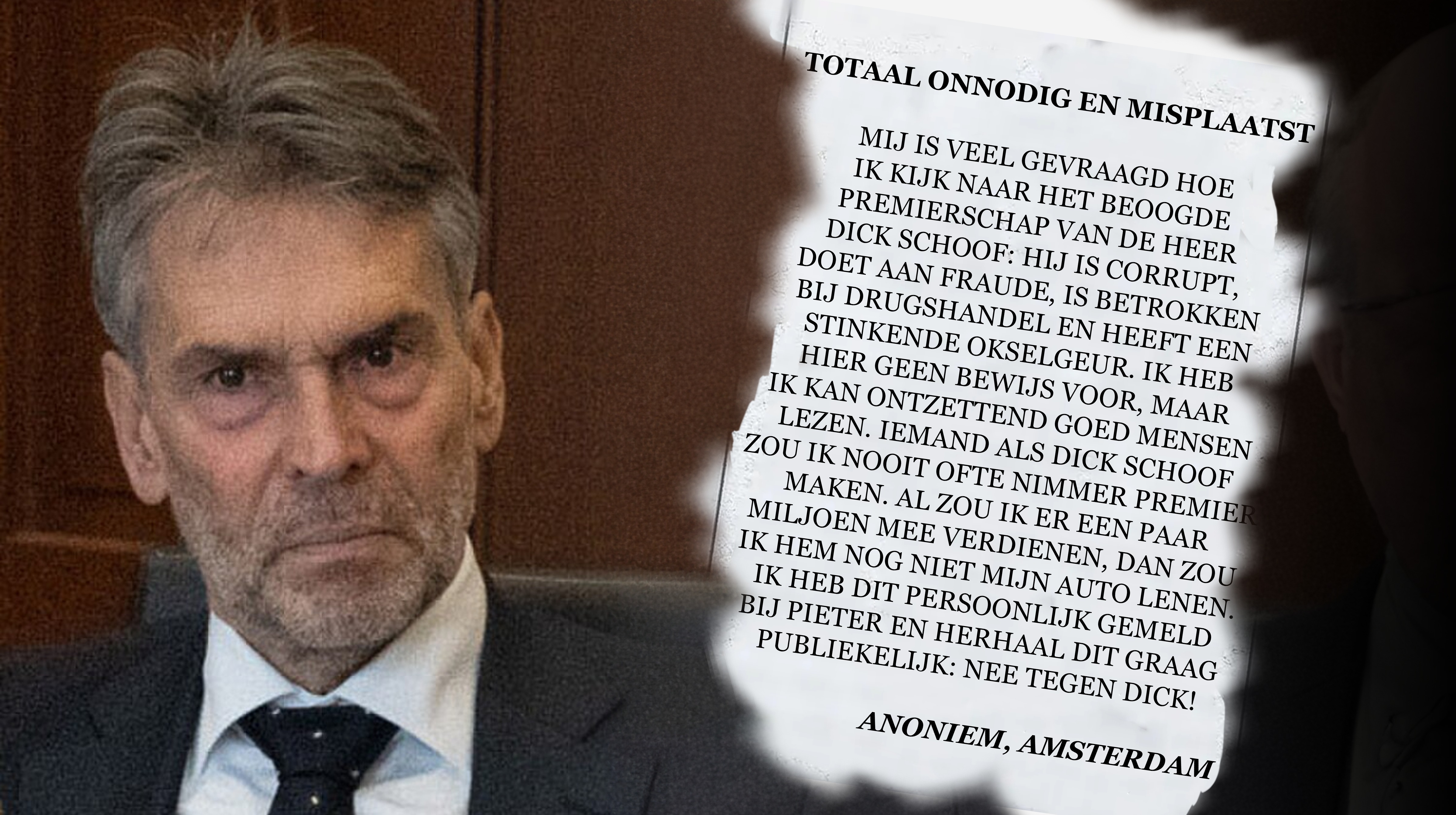 Telegraaf ontvangt belastende info over Dick Schoof via ingezonden brief