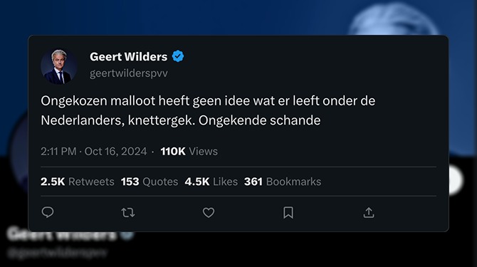 5 tweets van Wilders die Dick Schoof gaan ondermijnen