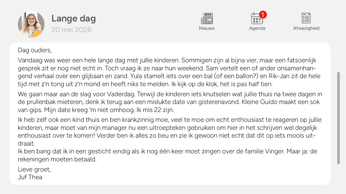 Verhaaltje juf kinderopvang iets te eerlijk
