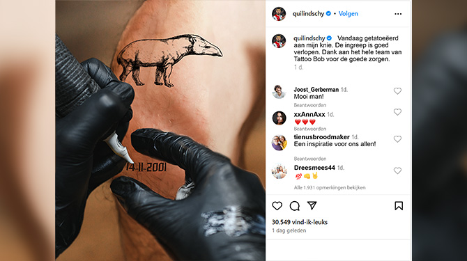 Quilindschy Hartman succesvol getatoeëerd aan zijn knie
