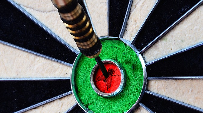 Dartborden met vliegje erop moeten voorkomen dat darters naast het bord werpen