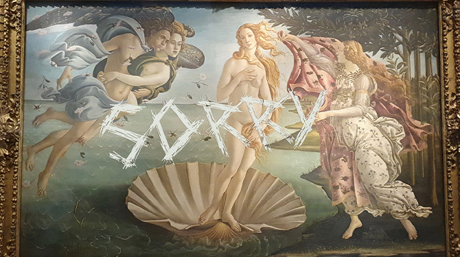Toerist krast spijtbetuiging op schilderij van Botticelli