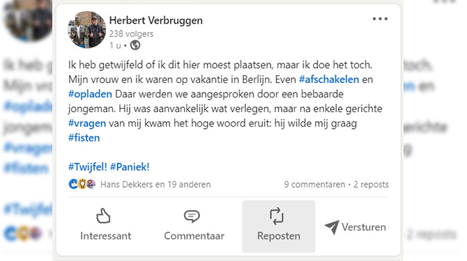 Herbert deelt op LinkedIn dat hij voor de eerste keer gefist is