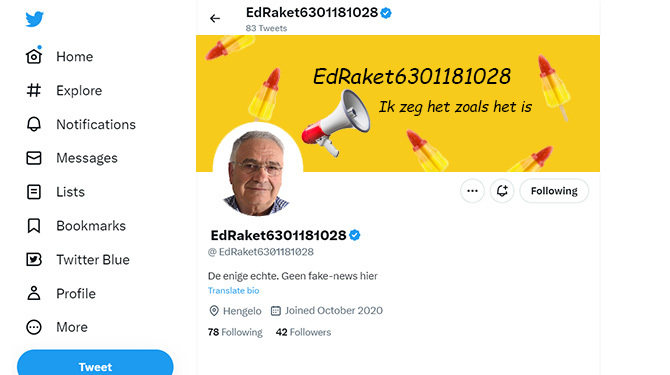 Blauw vinkje toont aan dat EdRaket6301181028 de echte EdRaket6301181028 is