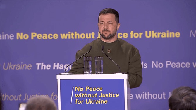 Zelensky houdt er in zijn speech rekening mee dat het vandaag in Nederland over Van der Plas gaat