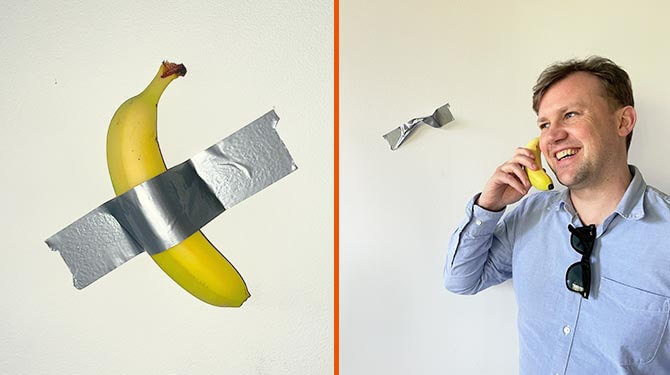 Banaan uit kunstwerk gehaald omdat man gebeld werd