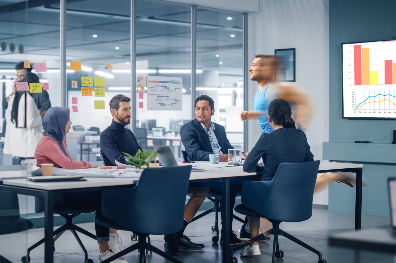 Collega interpreteerde ‘sprint’ verkeerd en is nu in vergaderzaal heen en weer aan het sprinten