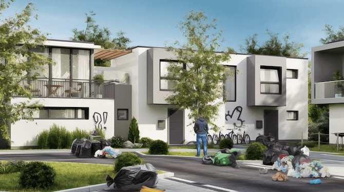 Artist impression laat zien hoe nieuwe woonwijk er na 3 jaar uitziet