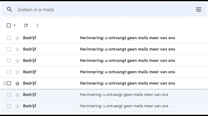 Bedrijf stuurt dagelijkse mail met bevestiging dat je succesvol bent afgemeld voor de nieuwsbrief
