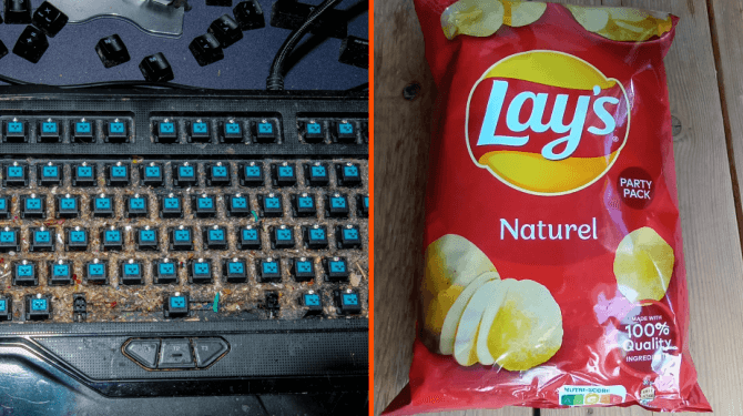 Onderzoek: er zit gemiddeld meer chips in een toetsenbord dan in een dichte zak Lays