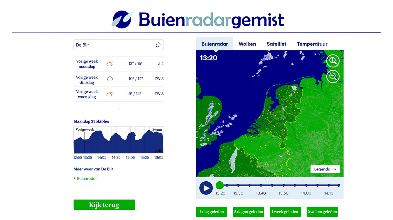 Buienradargemist.nl voor iedereen die de weerkaart met buien van vorige week nog even wil terugkijken