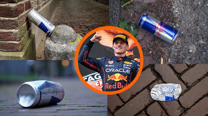 Nederlanders versieren straten massaal met lege blikjes Red Bull na wereldtitel Verstappen