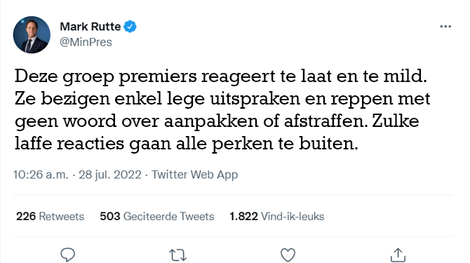 Rutte: 'Onacceptabel dat kleine groep premiers zo slap optreedt'