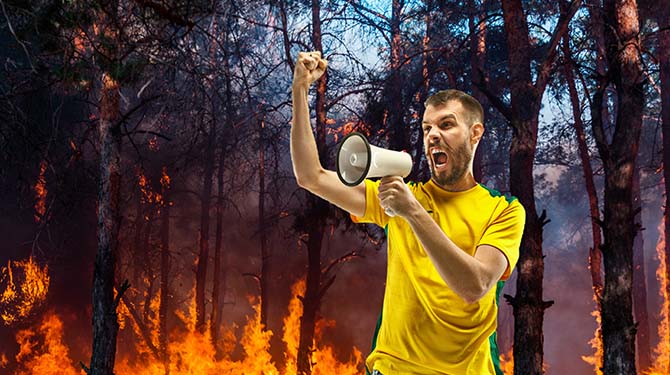 Hooligan die hoort hoeveel voetbalvelden door bosbranden in rook zijn opgegaan nu fulltime klimaatactivist