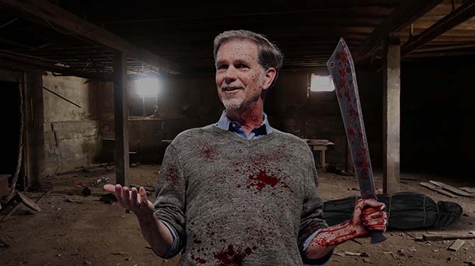 Bebloede CEO Netflix met machete in zijn hand belooft spannende nieuwe True Crime serie