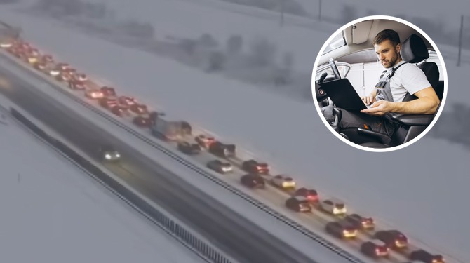 Man werkt vandaag een dagje vanuit de auto